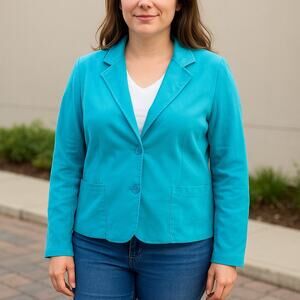 2/$30 Studio Works Turquoise Blazer 16 Women Lightweight Jacket Workwear Plus